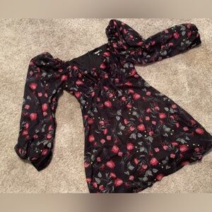 Misguided Black Floral mini Dress Off Shoulder size 8